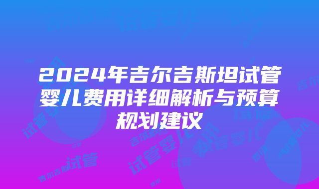 2024年吉尔吉斯坦试管婴儿费用详细解析与预算规划建议