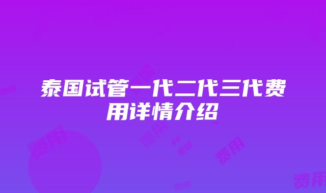 泰国试管一代二代三代费用详情介绍