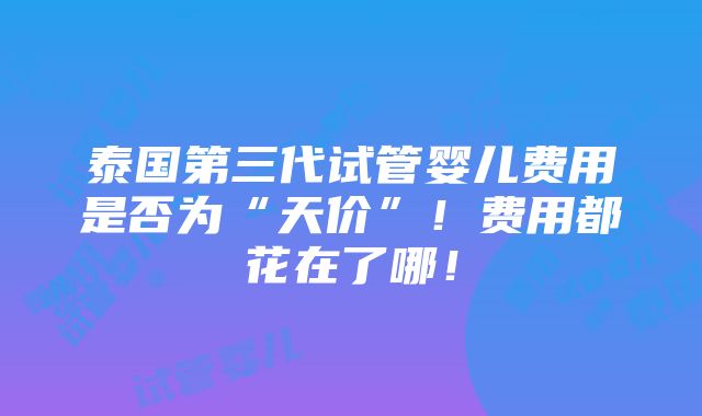 泰国第三代试管婴儿费用是否为“天价”！费用都花在了哪！