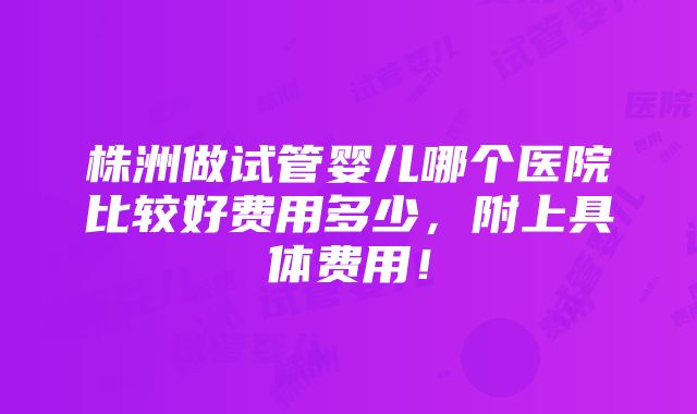 株洲做试管婴儿哪个医院比较好费用多少，附上具体费用！