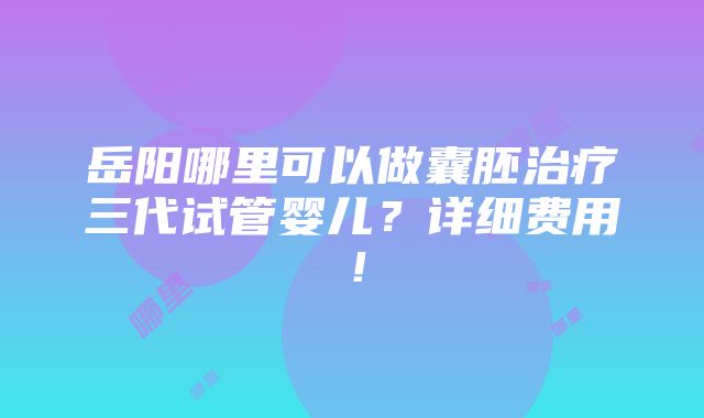 岳阳哪里可以做囊胚治疗三代试管婴儿？详细费用！