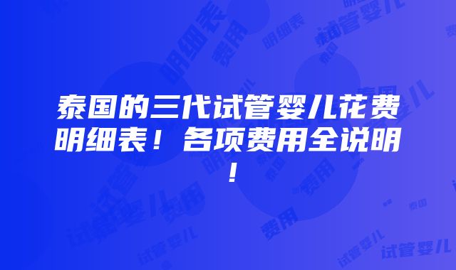 泰国的三代试管婴儿花费明细表！各项费用全说明！