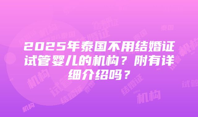 2025年泰国不用结婚证试管婴儿的机构？附有详细介绍吗？