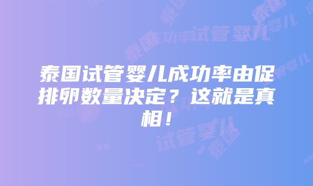 泰国试管婴儿成功率由促排卵数量决定？这就是真相！