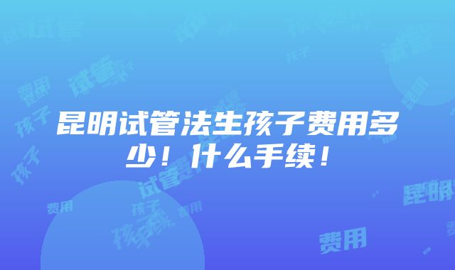 昆明试管法生孩子费用多少！什么手续！