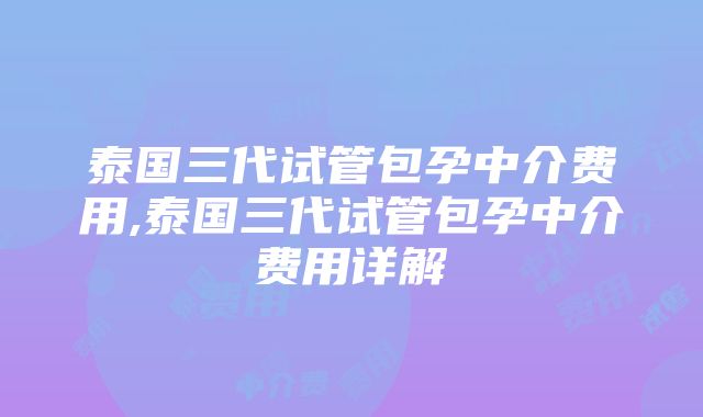 泰国三代试管包孕中介费用,泰国三代试管包孕中介费用详解