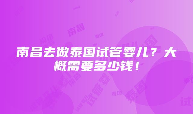 南昌去做泰国试管婴儿？大概需要多少钱！