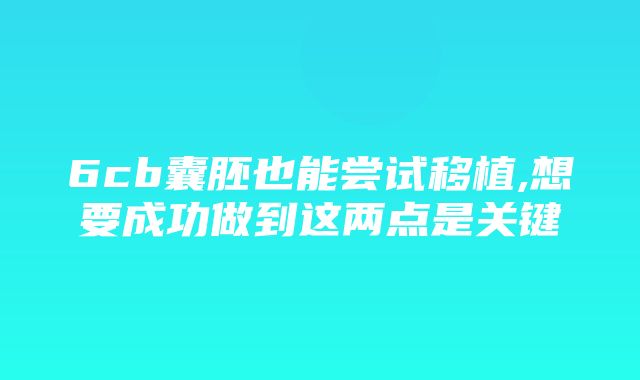 6cb囊胚也能尝试移植,想要成功做到这两点是关键