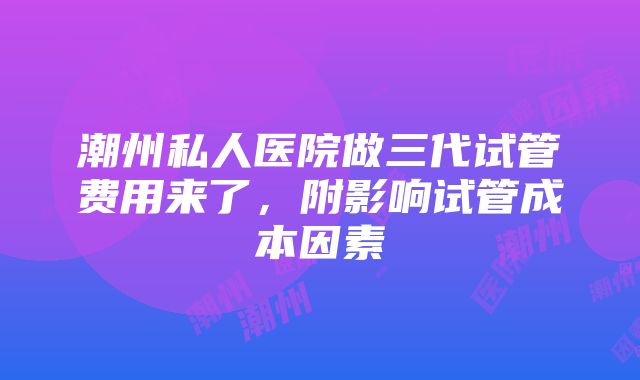 潮州私人医院做三代试管费用来了，附影响试管成本因素