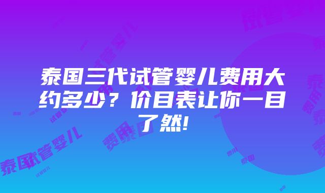 泰国三代试管婴儿费用大约多少？价目表让你一目了然!