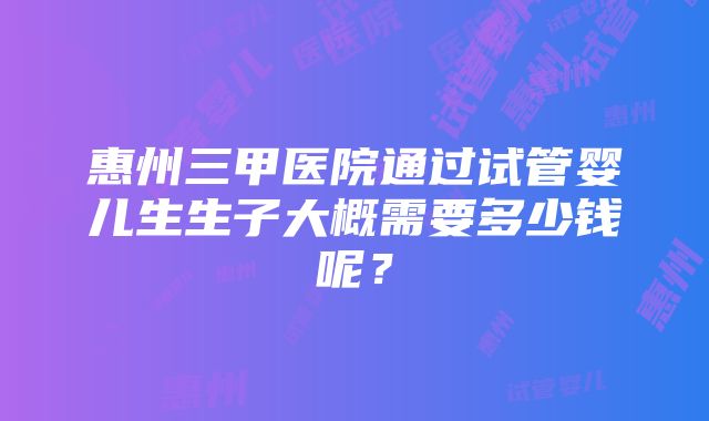 惠州三甲医院通过试管婴儿生生子大概需要多少钱呢？