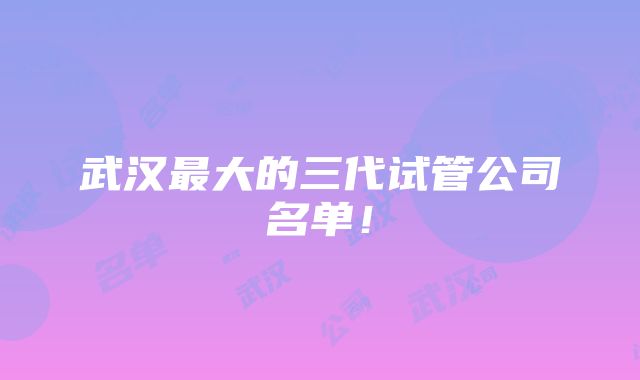 武汉最大的三代试管公司名单！