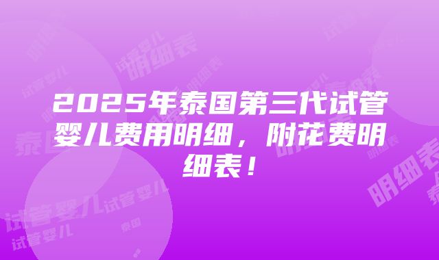 2025年泰国第三代试管婴儿费用明细，附花费明细表！