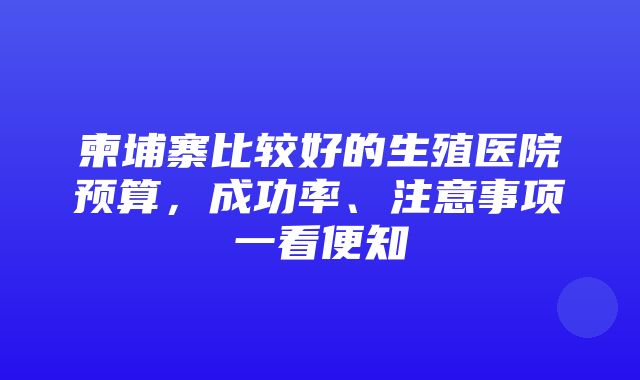 柬埔寨比较好的生殖医院预算，成功率、注意事项一看便知