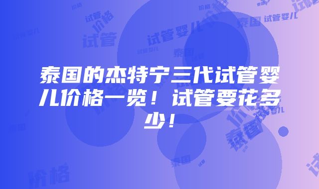 泰国的杰特宁三代试管婴儿价格一览！试管要花多少！