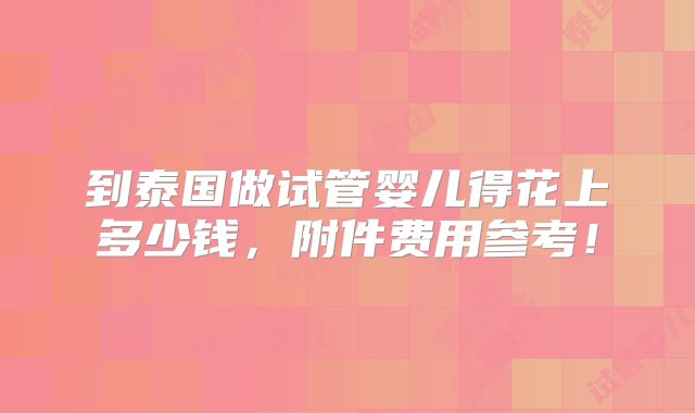 到泰国做试管婴儿得花上多少钱，附件费用参考！