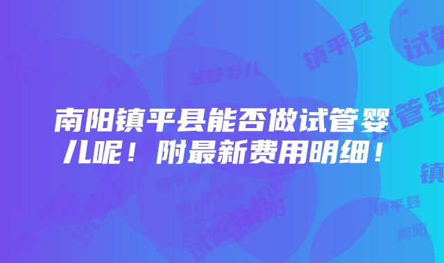 南阳镇平县能否做试管婴儿呢！附最新费用明细！