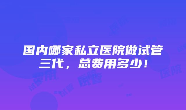 国内哪家私立医院做试管三代，总费用多少！