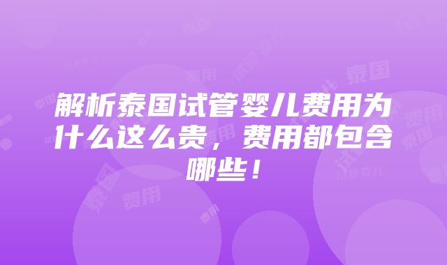 解析泰国试管婴儿费用为什么这么贵，费用都包含哪些！