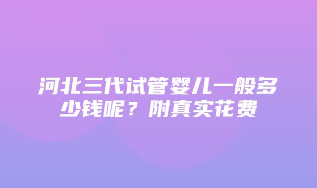 河北三代试管婴儿一般多少钱呢？附真实花费