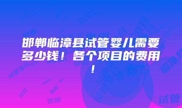 邯郸临漳县试管婴儿需要多少钱！各个项目的费用！