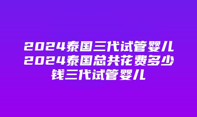 2024泰国三代试管婴儿2024泰国总共花费多少钱三代试管婴儿