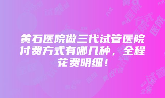 黄石医院做三代试管医院付费方式有哪几种，全程花费明细！