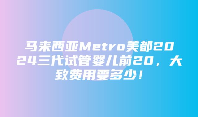 马来西亚Metro美都2024三代试管婴儿前20，大致费用要多少！