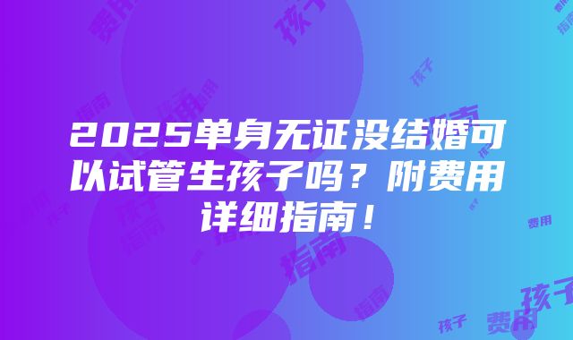 2025单身无证没结婚可以试管生孩子吗？附费用详细指南！