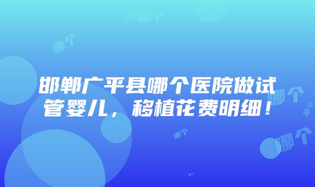 邯郸广平县哪个医院做试管婴儿，移植花费明细！