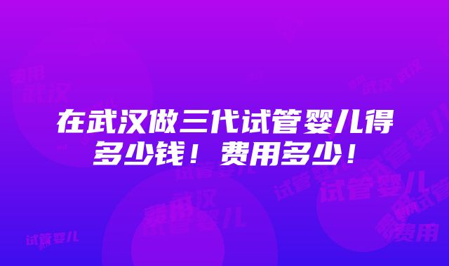 在武汉做三代试管婴儿得多少钱！费用多少！