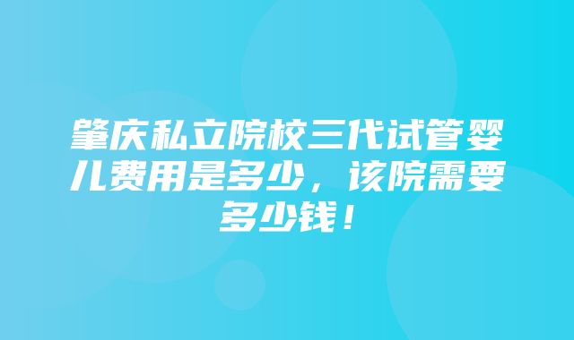 肇庆私立院校三代试管婴儿费用是多少，该院需要多少钱！