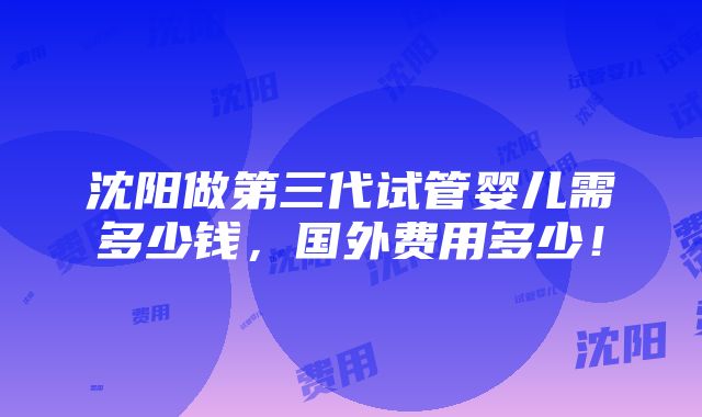 沈阳做第三代试管婴儿需多少钱，国外费用多少！