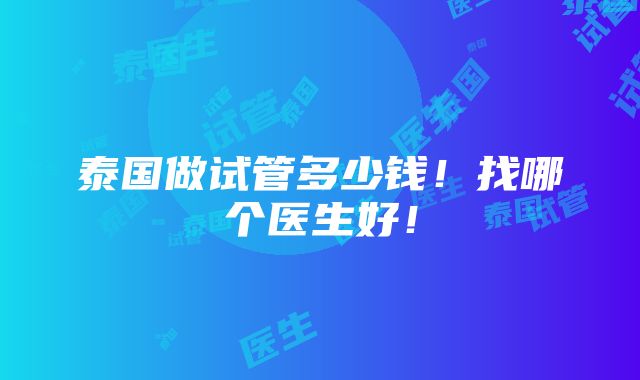 泰国做试管多少钱！找哪个医生好！