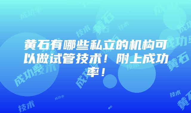 黄石有哪些私立的机构可以做试管技术！附上成功率！