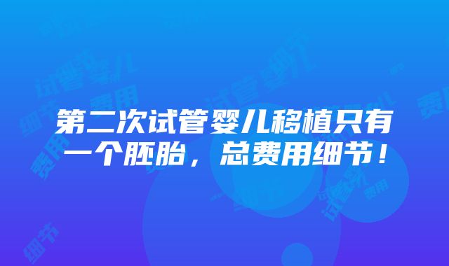 第二次试管婴儿移植只有一个胚胎，总费用细节！