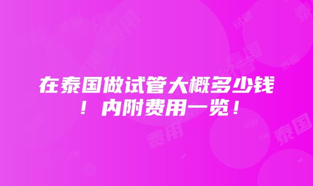 在泰国做试管大概多少钱！内附费用一览！