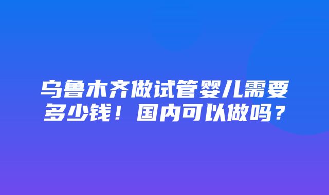 乌鲁木齐做试管婴儿需要多少钱！国内可以做吗？