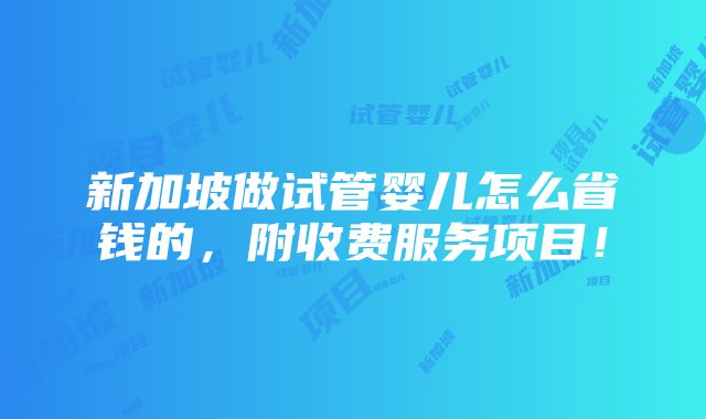 新加坡做试管婴儿怎么省钱的，附收费服务项目！