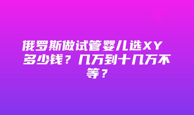 俄罗斯做试管婴儿选XY 多少钱？几万到十几万不等？