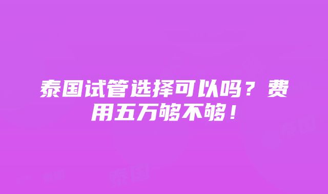 泰国试管选择可以吗？费用五万够不够！