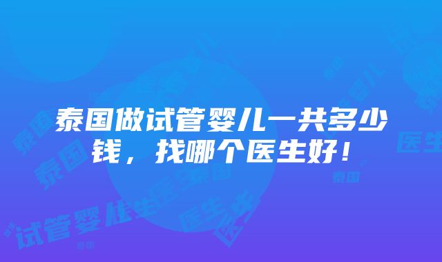 泰国做试管婴儿一共多少钱，找哪个医生好！