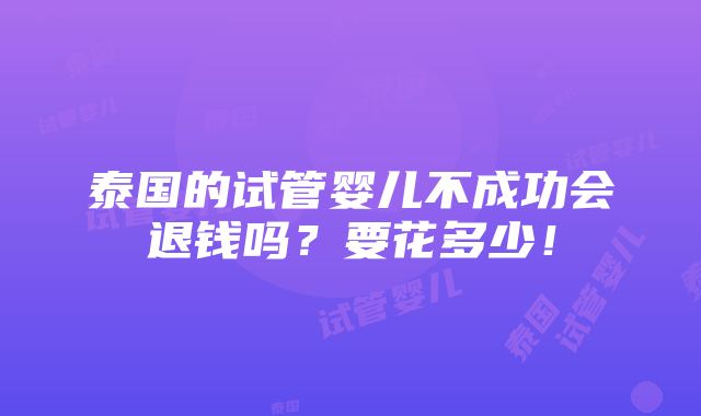 泰国的试管婴儿不成功会退钱吗？要花多少！