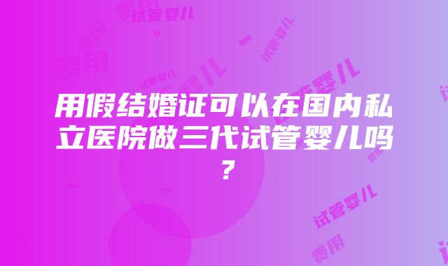 用假结婚证可以在国内私立医院做三代试管婴儿吗？