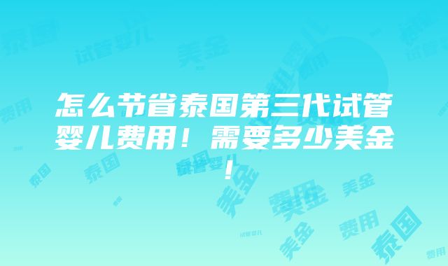 怎么节省泰国第三代试管婴儿费用！需要多少美金！