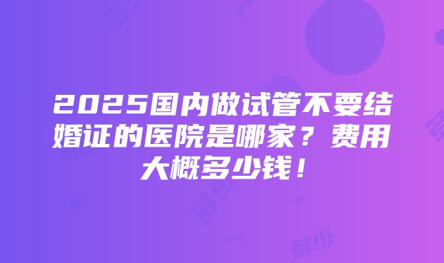 2025国内做试管不要结婚证的医院是哪家？费用大概多少钱！