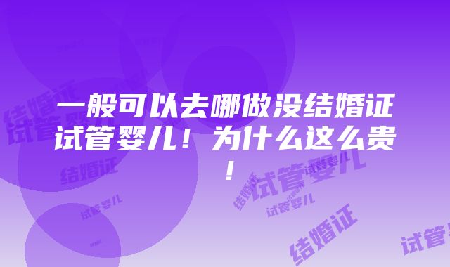 一般可以去哪做没结婚证试管婴儿！为什么这么贵！