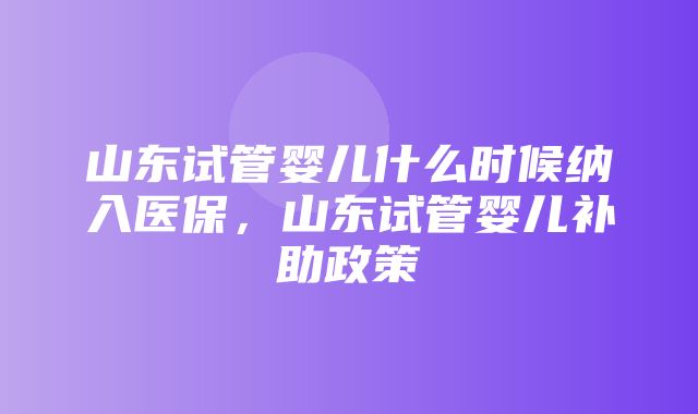 山东试管婴儿什么时候纳入医保，山东试管婴儿补助政策