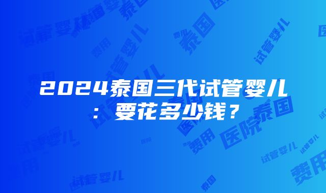 2024泰国三代试管婴儿：要花多少钱？