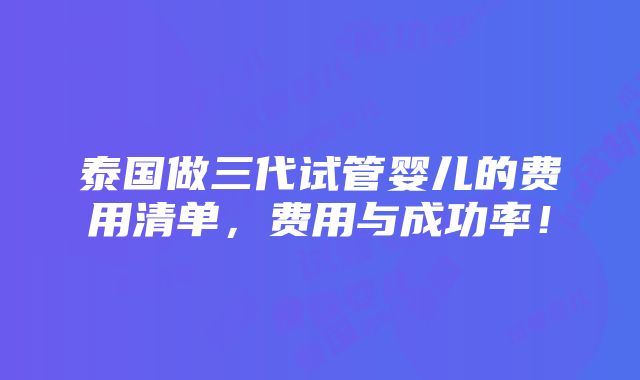 泰国做三代试管婴儿的费用清单，费用与成功率！